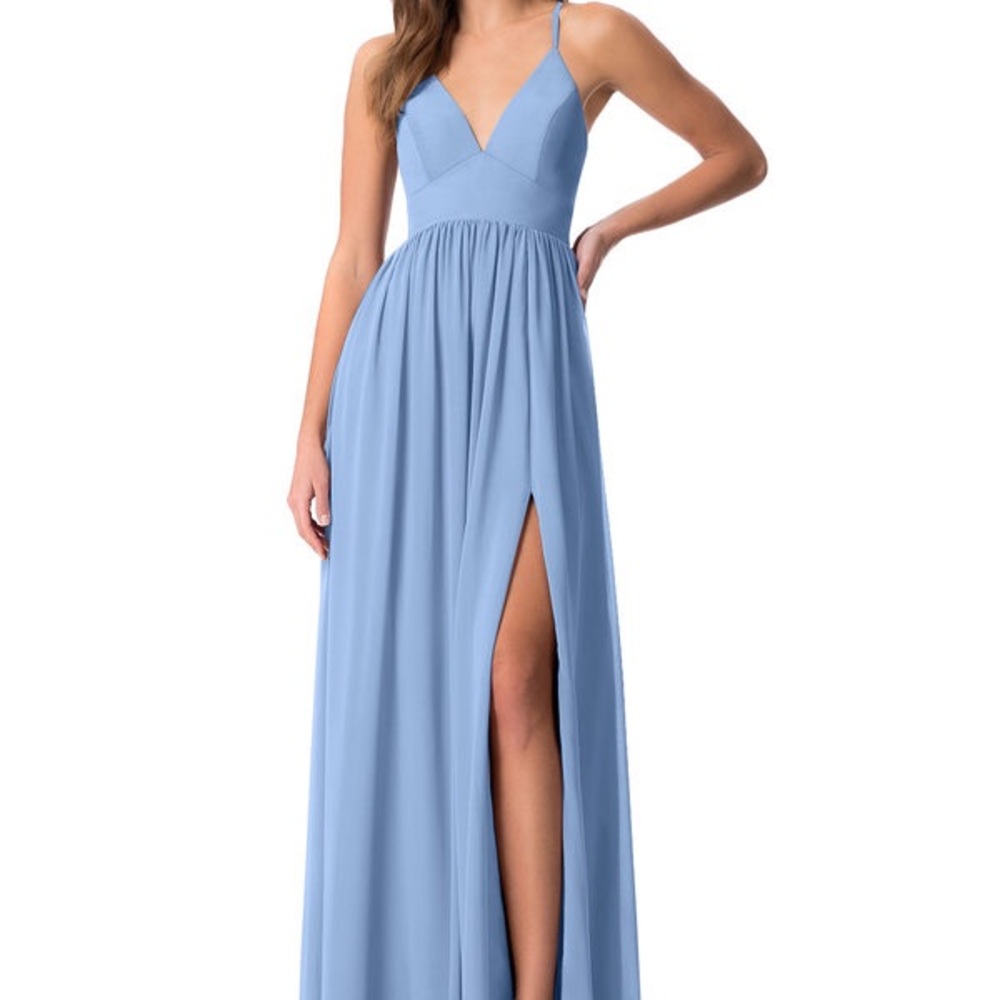 Azazie Steel Blue Maxi Aaida Dress